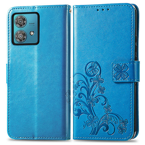 Coque Portefeuille Fleurs Livre Cuir Etui Clapet pour Motorola Moto Edge 40 Neo 5G Bleu