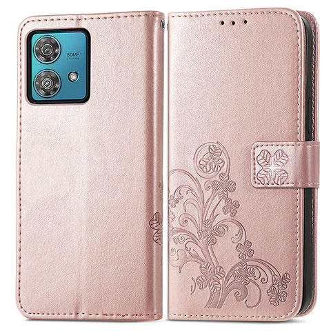 Coque Portefeuille Fleurs Livre Cuir Etui Clapet pour Motorola Moto Edge 40 Neo 5G Or Rose