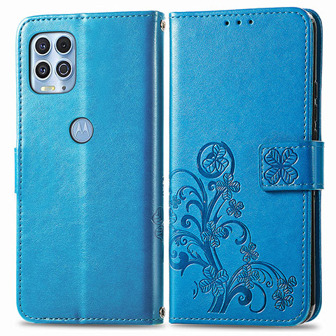 Coque Portefeuille Fleurs Livre Cuir Etui Clapet pour Motorola Moto Edge S 5G Bleu