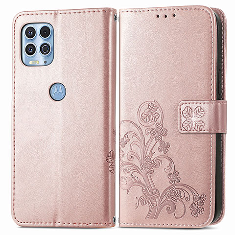 Coque Portefeuille Fleurs Livre Cuir Etui Clapet pour Motorola Moto Edge S 5G Rose