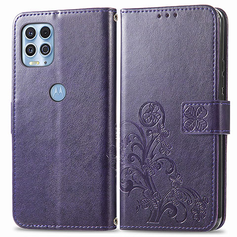 Coque Portefeuille Fleurs Livre Cuir Etui Clapet pour Motorola Moto Edge S 5G Violet