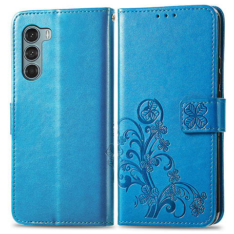 Coque Portefeuille Fleurs Livre Cuir Etui Clapet pour Motorola Moto Edge S30 5G Bleu