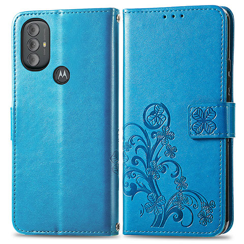 Coque Portefeuille Fleurs Livre Cuir Etui Clapet pour Motorola Moto G Play (2023) Bleu