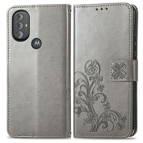 Coque Portefeuille Fleurs Livre Cuir Etui Clapet pour Motorola Moto G Play (2023) Gris