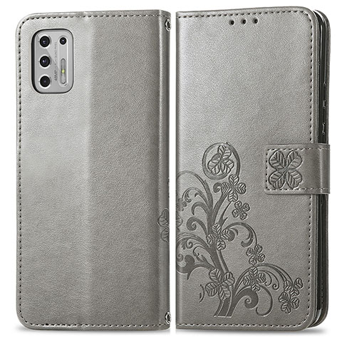 Coque Portefeuille Fleurs Livre Cuir Etui Clapet pour Motorola Moto G Stylus (2021) Gris