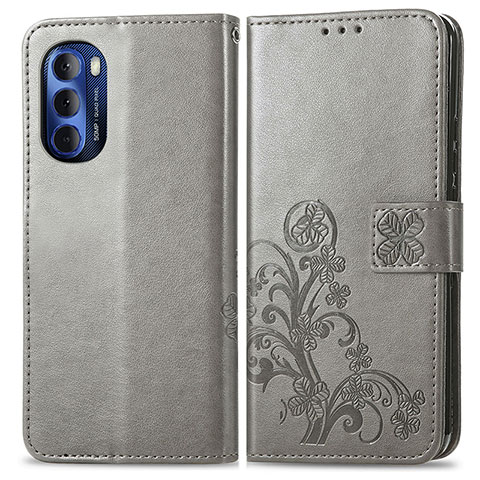 Coque Portefeuille Fleurs Livre Cuir Etui Clapet pour Motorola Moto G Stylus (2022) 4G Gris