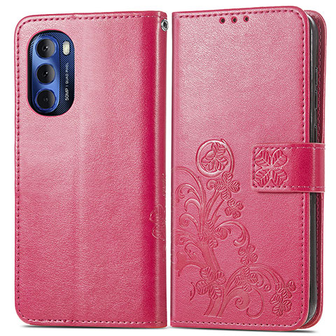 Coque Portefeuille Fleurs Livre Cuir Etui Clapet pour Motorola Moto G Stylus (2022) 5G Rouge