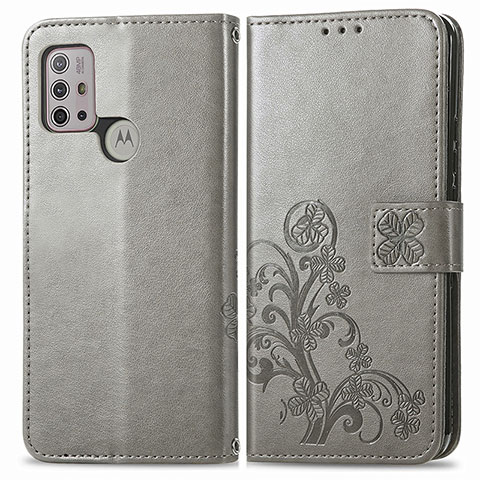 Coque Portefeuille Fleurs Livre Cuir Etui Clapet pour Motorola Moto G10 Power Gris