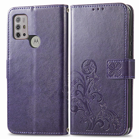 Coque Portefeuille Fleurs Livre Cuir Etui Clapet pour Motorola Moto G10 Power Violet