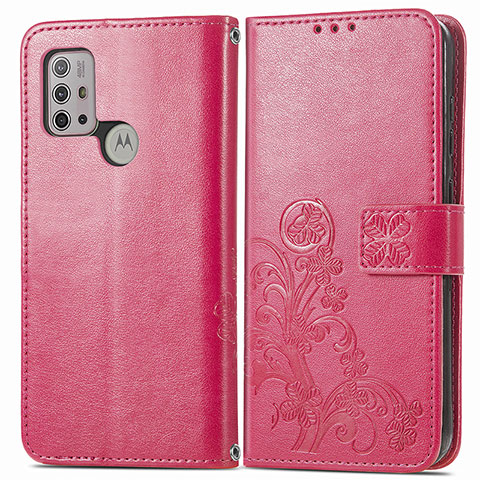 Coque Portefeuille Fleurs Livre Cuir Etui Clapet pour Motorola Moto G10 Rouge