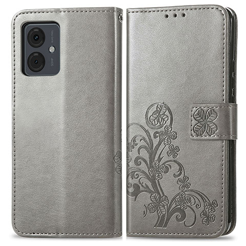 Coque Portefeuille Fleurs Livre Cuir Etui Clapet pour Motorola Moto G14 Gris