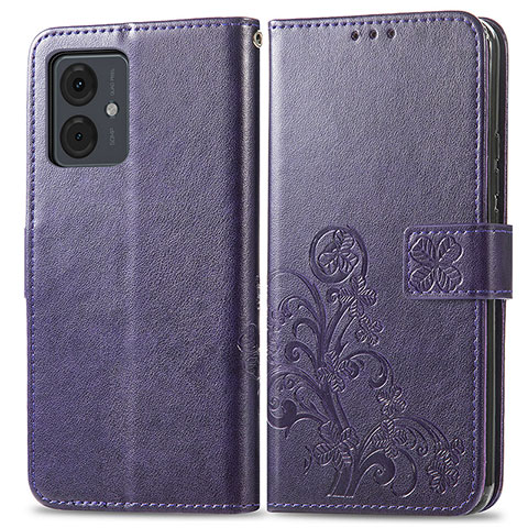 Coque Portefeuille Fleurs Livre Cuir Etui Clapet pour Motorola Moto G14 Violet