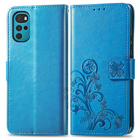 Coque Portefeuille Fleurs Livre Cuir Etui Clapet pour Motorola Moto G22 Bleu