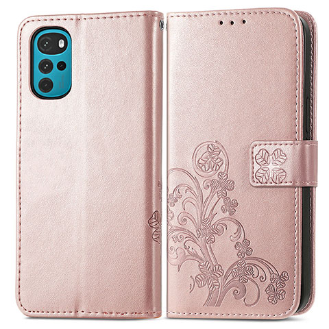 Coque Portefeuille Fleurs Livre Cuir Etui Clapet pour Motorola Moto G22 Rose