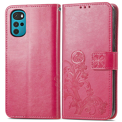 Coque Portefeuille Fleurs Livre Cuir Etui Clapet pour Motorola Moto G22 Rouge