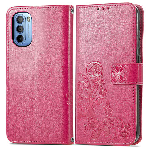 Coque Portefeuille Fleurs Livre Cuir Etui Clapet pour Motorola Moto G31 Rouge