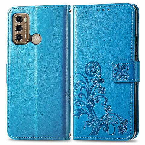 Coque Portefeuille Fleurs Livre Cuir Etui Clapet pour Motorola Moto G40 Fusion Bleu