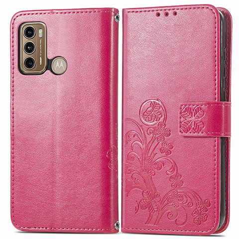 Coque Portefeuille Fleurs Livre Cuir Etui Clapet pour Motorola Moto G40 Fusion Rouge