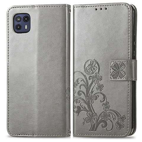 Coque Portefeuille Fleurs Livre Cuir Etui Clapet pour Motorola Moto G50 5G Gris