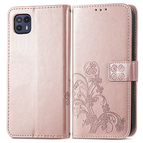 Coque Portefeuille Fleurs Livre Cuir Etui Clapet pour Motorola Moto G50 5G Rose