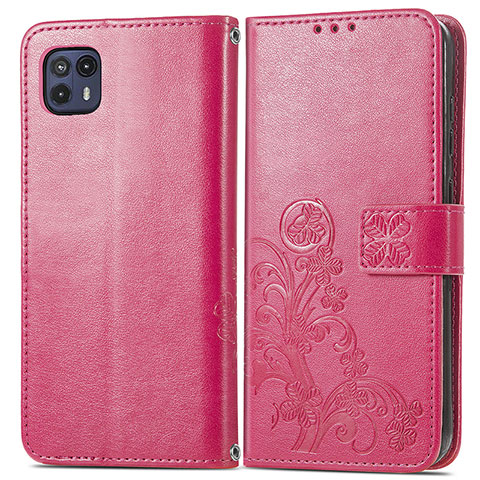 Coque Portefeuille Fleurs Livre Cuir Etui Clapet pour Motorola Moto G50 5G Rouge