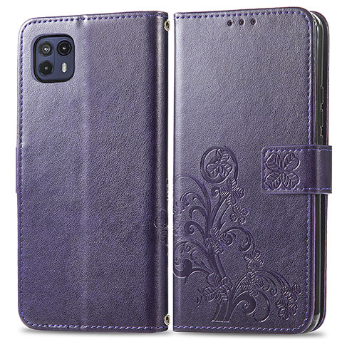 Coque Portefeuille Fleurs Livre Cuir Etui Clapet pour Motorola Moto G50 5G Violet