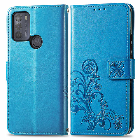 Coque Portefeuille Fleurs Livre Cuir Etui Clapet pour Motorola Moto G50 Bleu