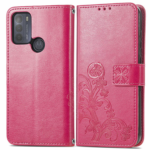 Coque Portefeuille Fleurs Livre Cuir Etui Clapet pour Motorola Moto G50 Rouge