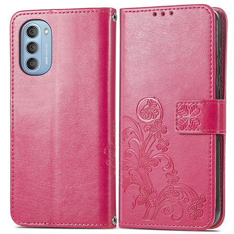 Coque Portefeuille Fleurs Livre Cuir Etui Clapet pour Motorola Moto G51 5G Rouge