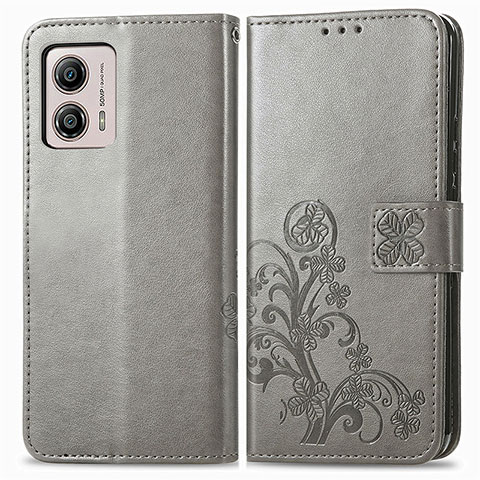 Coque Portefeuille Fleurs Livre Cuir Etui Clapet pour Motorola Moto G53 5G Gris