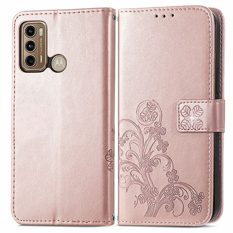 Coque Portefeuille Fleurs Livre Cuir Etui Clapet pour Motorola Moto G60 Rose