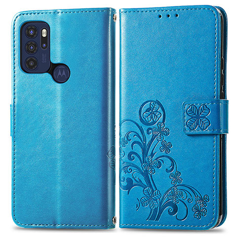 Coque Portefeuille Fleurs Livre Cuir Etui Clapet pour Motorola Moto G60s Bleu