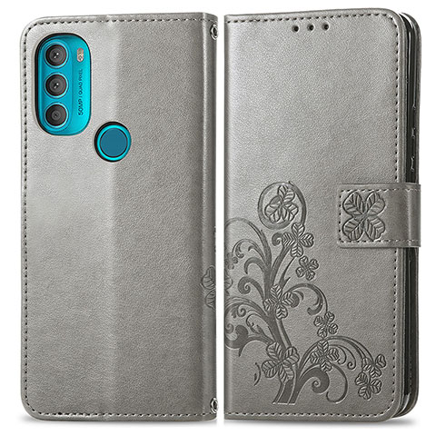 Coque Portefeuille Fleurs Livre Cuir Etui Clapet pour Motorola Moto G71 5G Gris