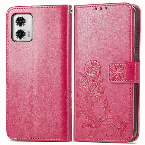 Coque Portefeuille Fleurs Livre Cuir Etui Clapet pour Motorola Moto G73 5G Rose Rouge