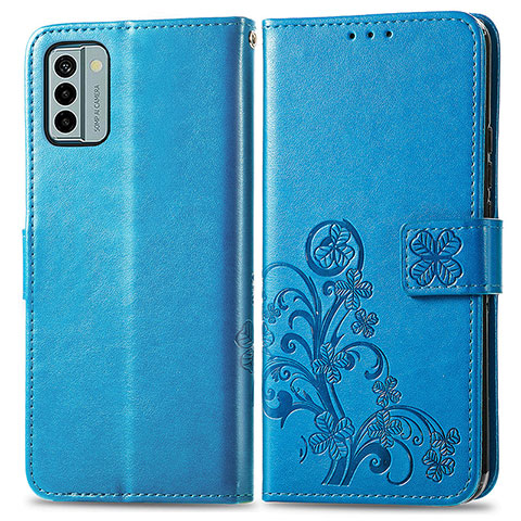 Coque Portefeuille Fleurs Livre Cuir Etui Clapet pour Nokia G22 Bleu