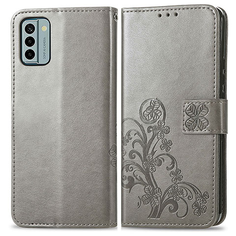 Coque Portefeuille Fleurs Livre Cuir Etui Clapet pour Nokia G22 Gris