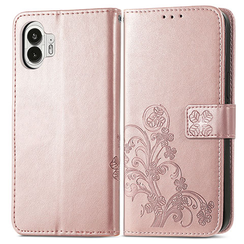 Coque Portefeuille Fleurs Livre Cuir Etui Clapet pour Nothing Phone 2 Or Rose