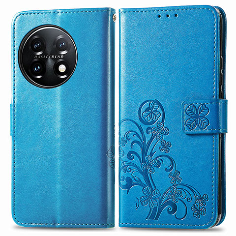 Coque Portefeuille Fleurs Livre Cuir Etui Clapet pour OnePlus 11 5G Bleu