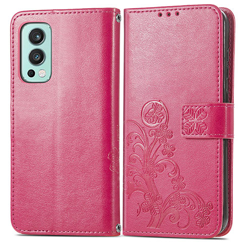 Coque Portefeuille Fleurs Livre Cuir Etui Clapet pour OnePlus Nord 2 5G Rose Rouge