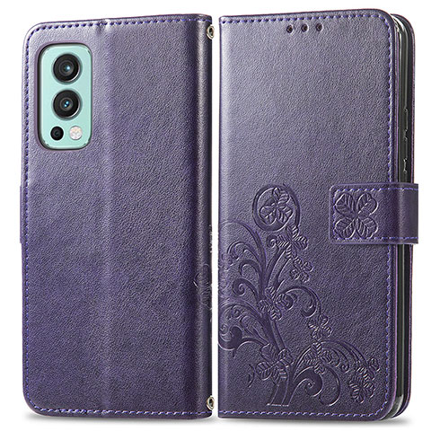 Coque Portefeuille Fleurs Livre Cuir Etui Clapet pour OnePlus Nord 2 5G Violet