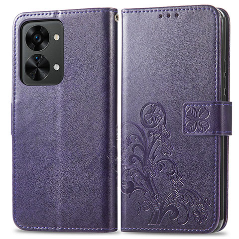 Coque Portefeuille Fleurs Livre Cuir Etui Clapet pour OnePlus Nord 2T 5G Violet