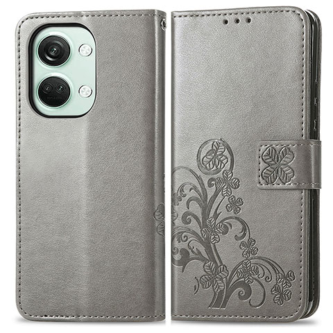 Coque Portefeuille Fleurs Livre Cuir Etui Clapet pour OnePlus Nord 3 5G Gris