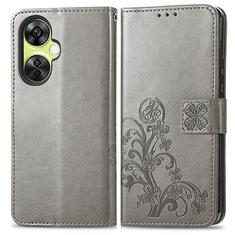 Coque Portefeuille Fleurs Livre Cuir Etui Clapet pour OnePlus Nord CE 3 5G Gris