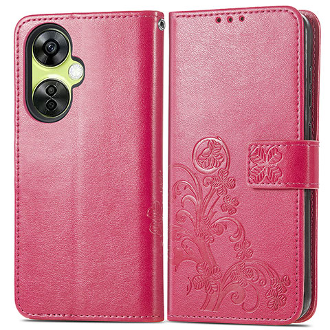 Coque Portefeuille Fleurs Livre Cuir Etui Clapet pour OnePlus Nord N30 5G Rose Rouge