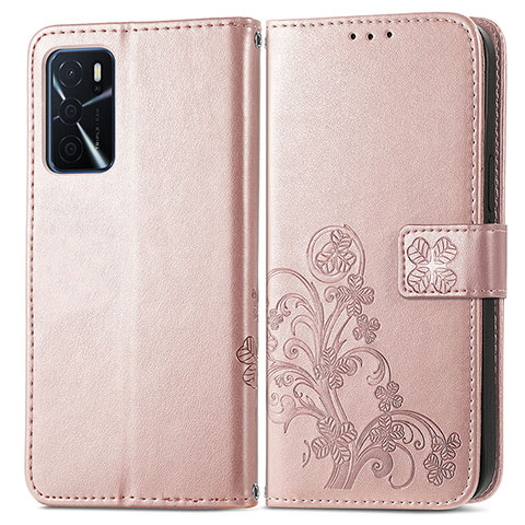 Coque Portefeuille Fleurs Livre Cuir Etui Clapet pour Oppo A16 Rose