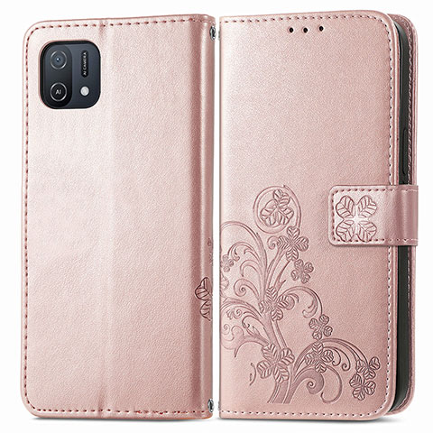 Coque Portefeuille Fleurs Livre Cuir Etui Clapet pour Oppo A16e Rose