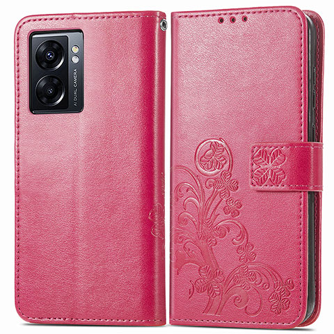 Coque Portefeuille Fleurs Livre Cuir Etui Clapet pour Oppo A56S 5G Rouge