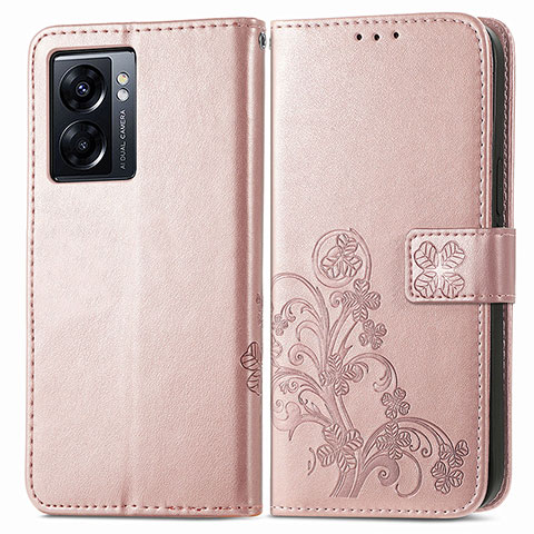 Coque Portefeuille Fleurs Livre Cuir Etui Clapet pour Oppo A57 5G Rose