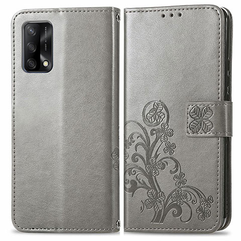 Coque Portefeuille Fleurs Livre Cuir Etui Clapet pour Oppo F19 Gris