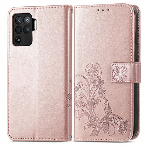 Coque Portefeuille Fleurs Livre Cuir Etui Clapet pour Oppo F19 Pro Rose